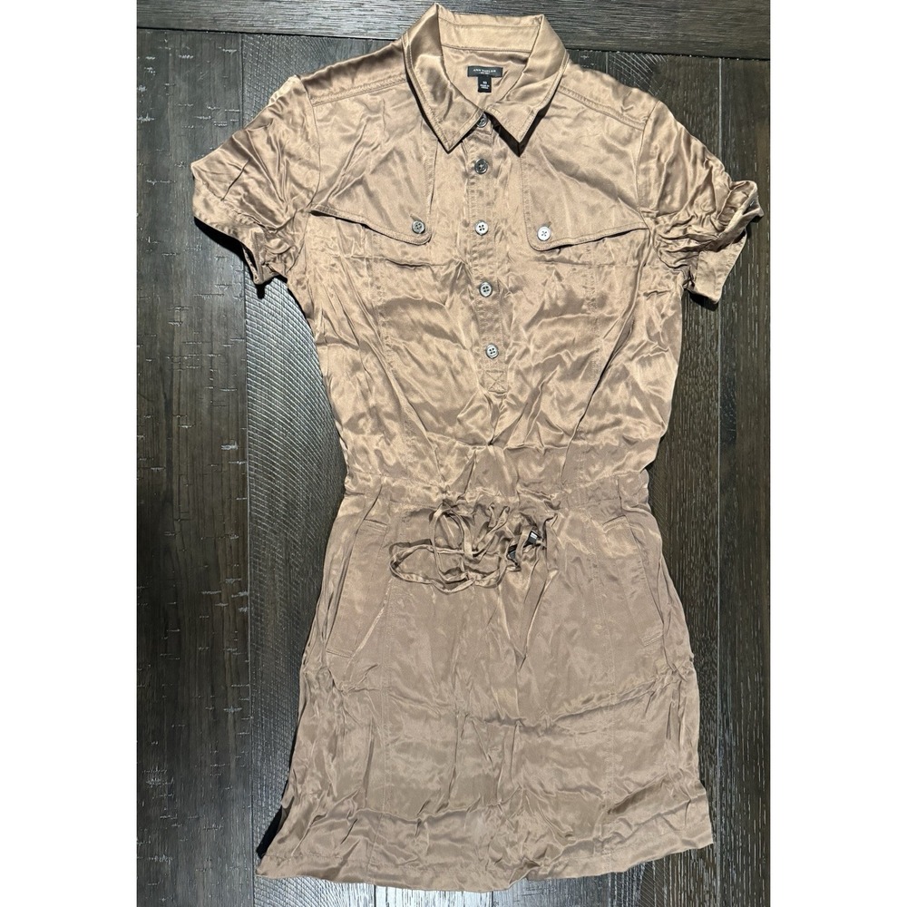 Ann Taylor Womens Size 10 Brown Bronze Satin Silk Blend Safari Dress
